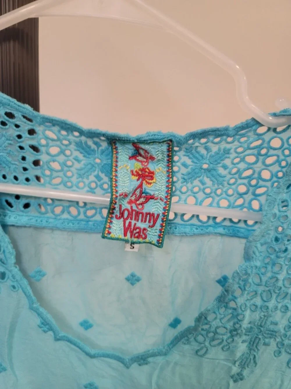 Johnny Was Darla Embroidered Scoop Eyelet Tunic Size S Blue - Picture 3 of 4